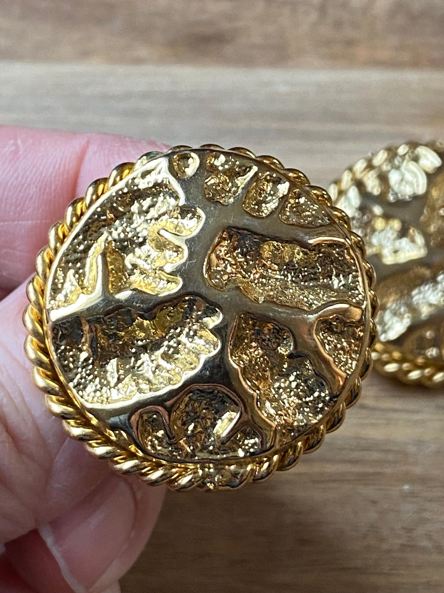 Vintage gold clip on earrings, round gold button earrings