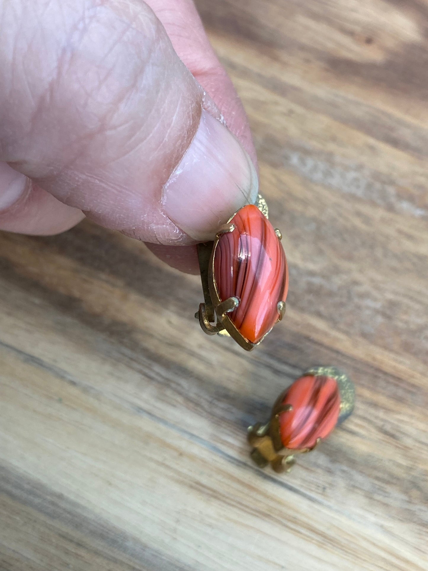 Vintage clip on orange navette earrings