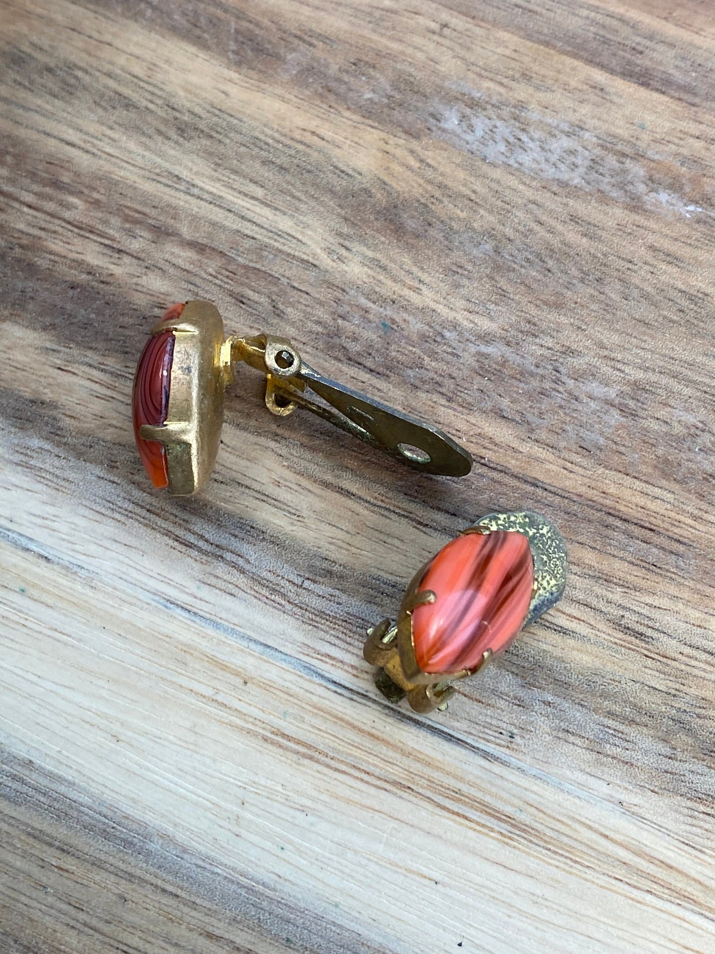 Vintage clip on orange navette earrings