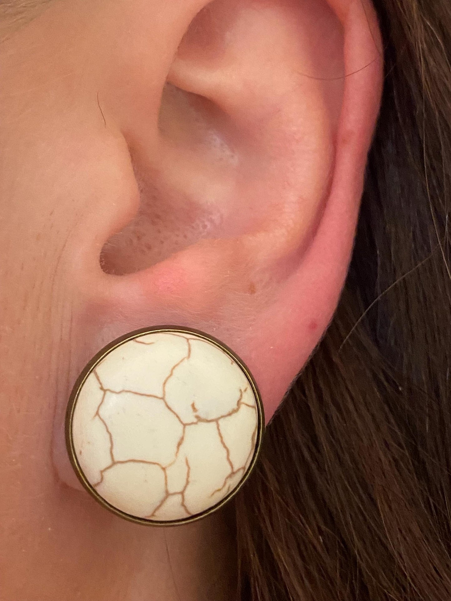 White faux turquoise cabochon clip on earrings