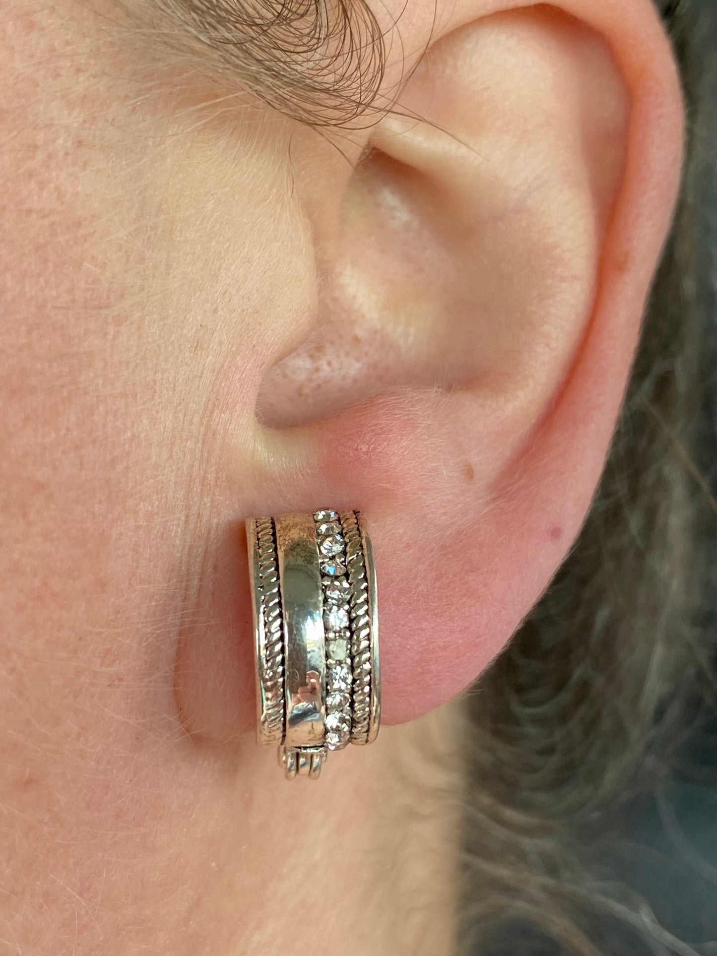 Vintage Napier clip on silver hoop earrings