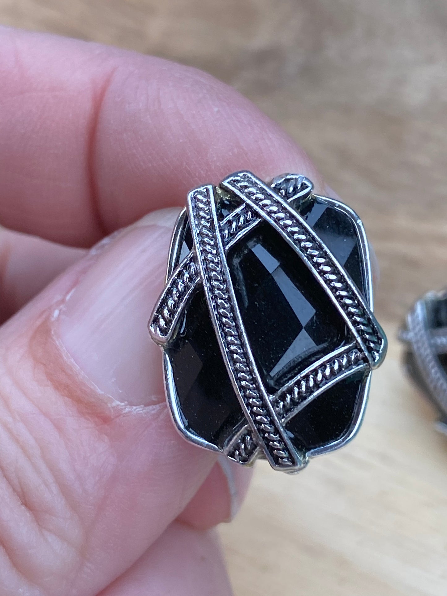 Vintage Napier silver and black clip on button earrings with
