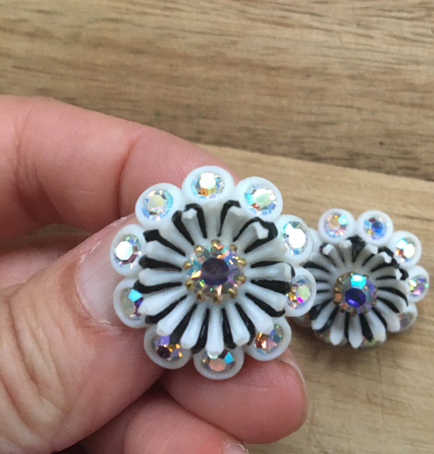 Vintage White Iridescent Flower Clip On Earrings