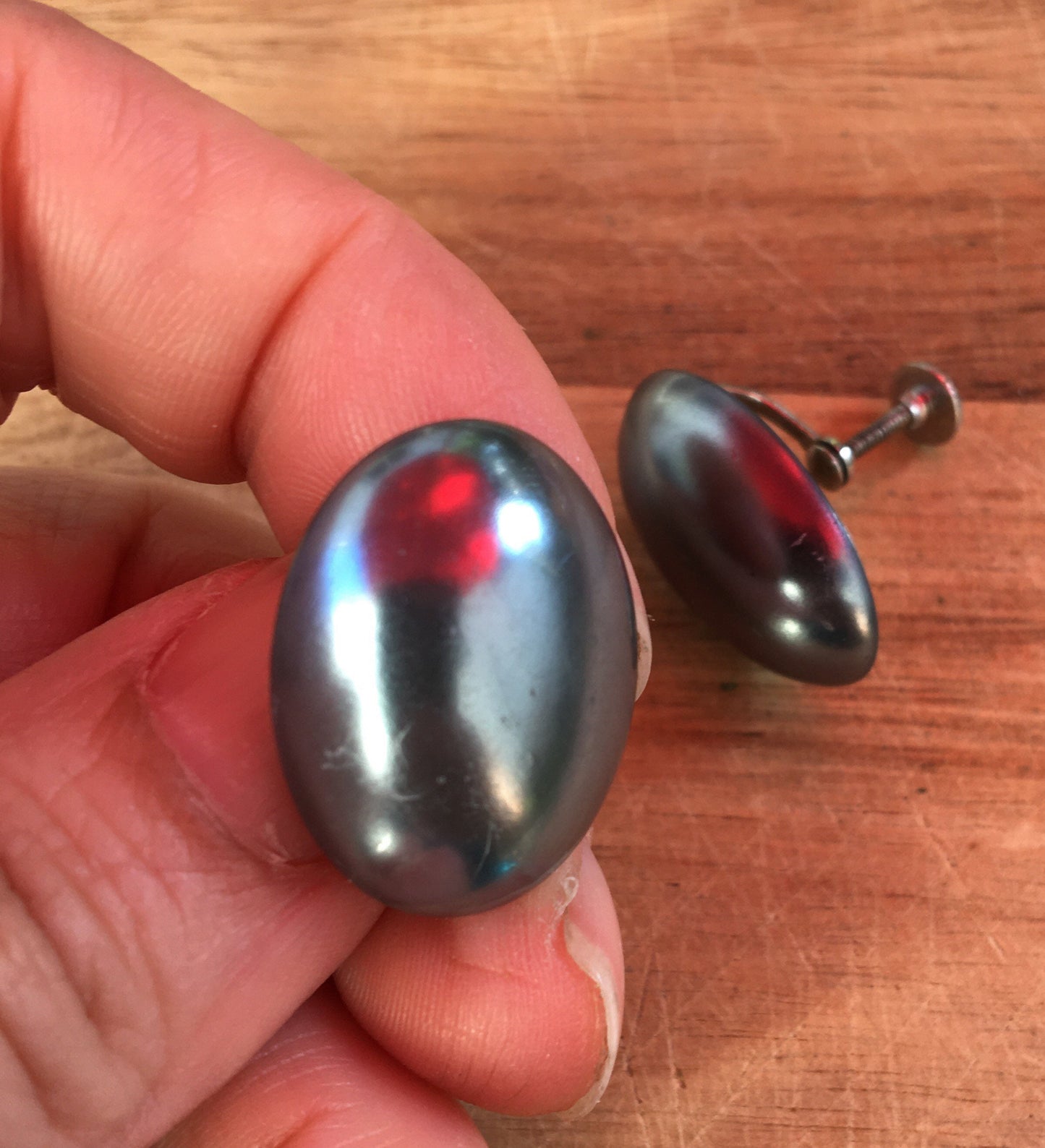 Vintage Blue Pearl Oval Earrings - Screw Back Pastel Elegant