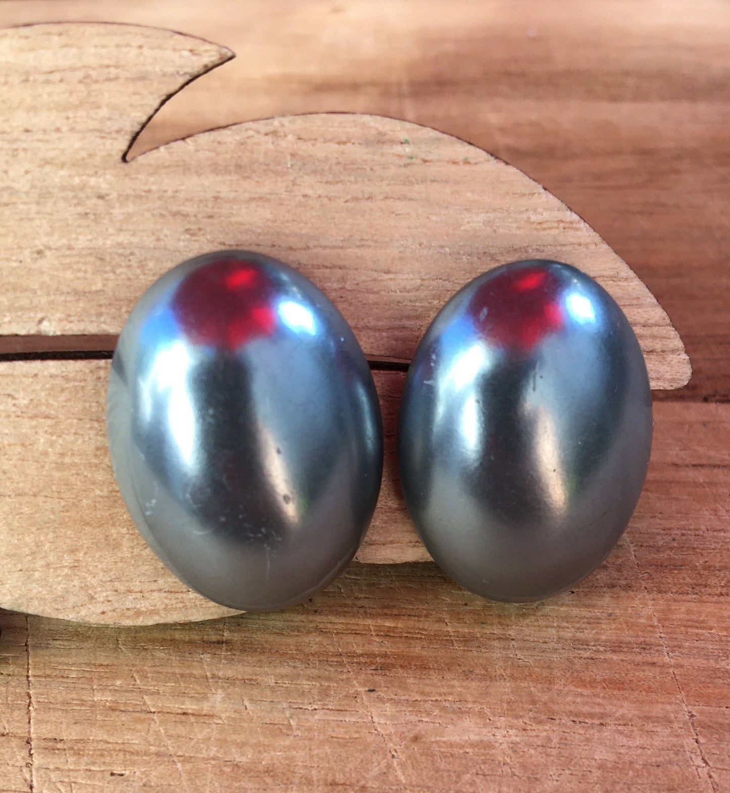 Vintage Blue Pearl Oval Earrings - Screw Back Pastel Elegant
