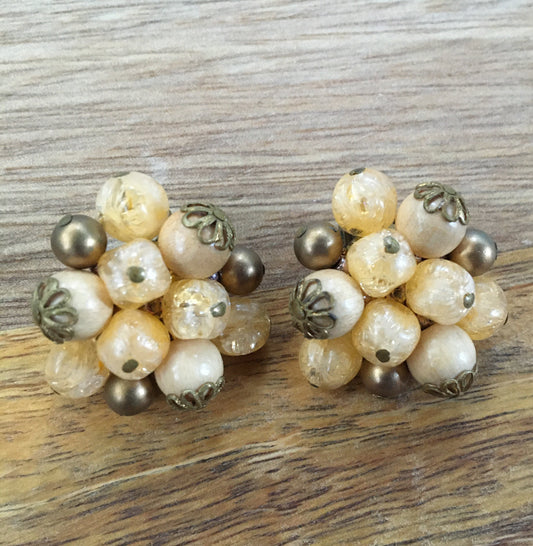1950s cluster beaded clip on earrings