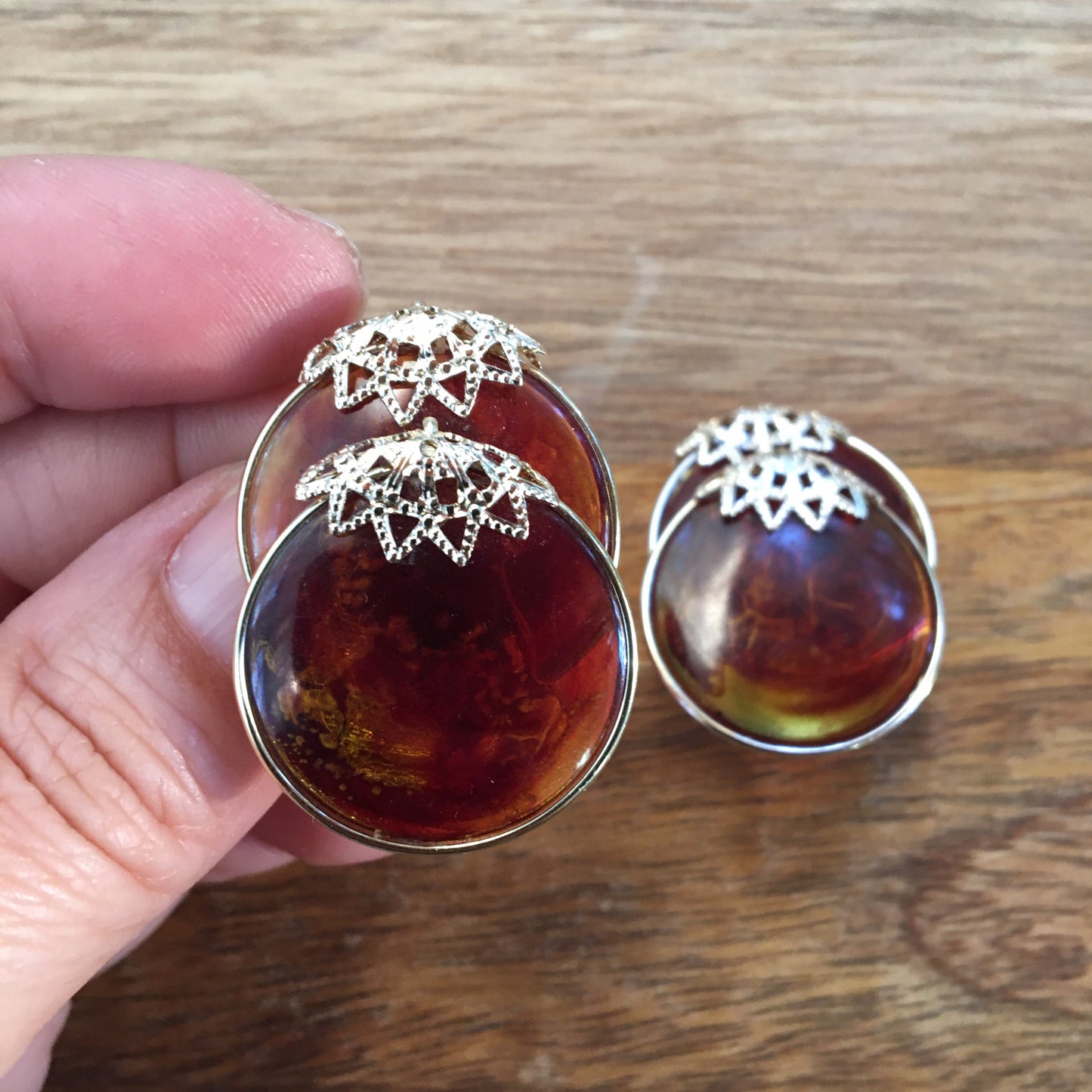 Vintage tortoiseshell cabochon clip on earrings