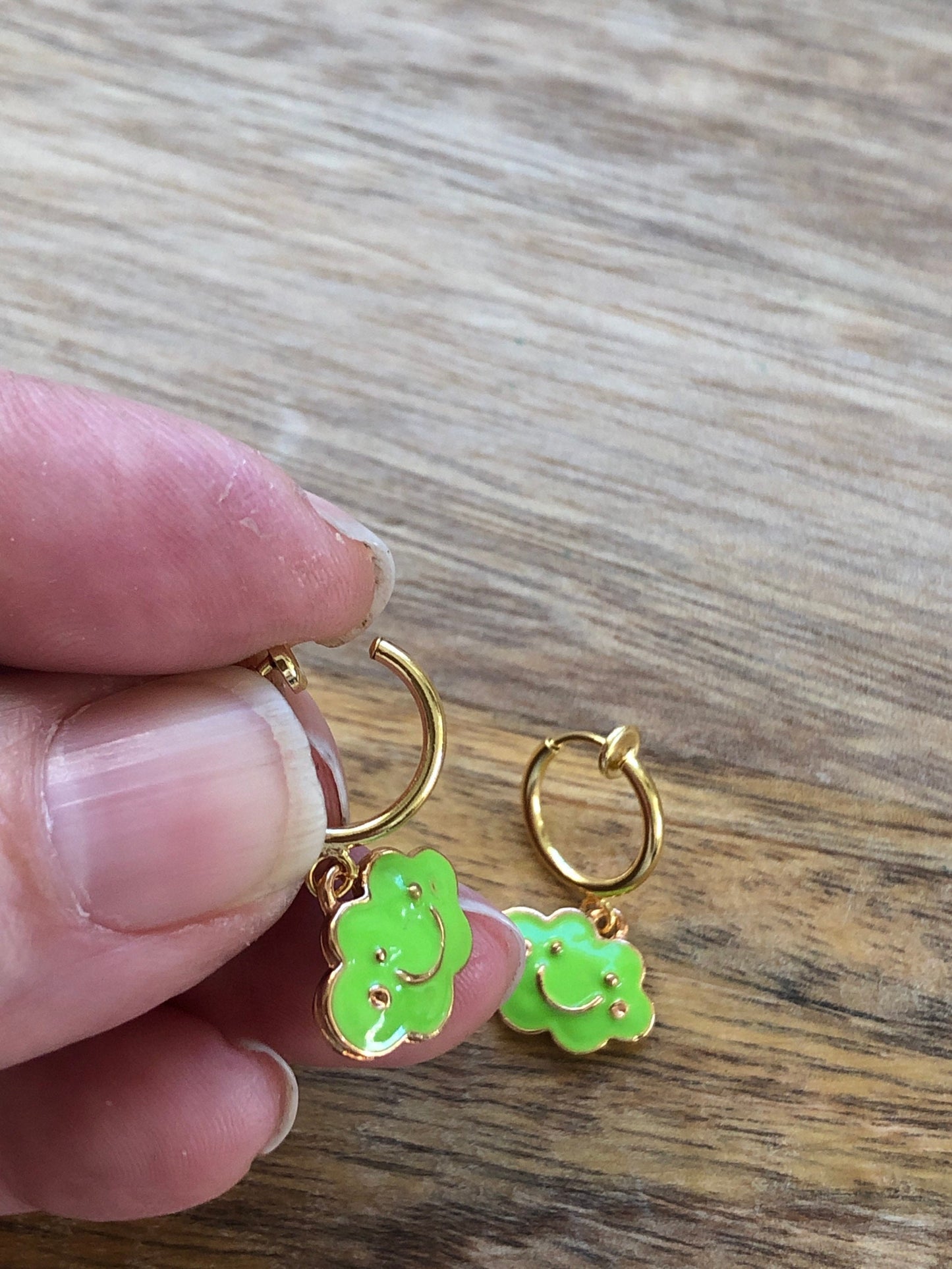 Dangling happy little cloud spring hoop clip on earrings