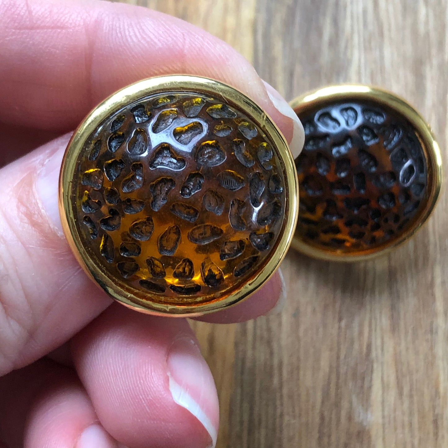 Vintage pebbled amber cabochon clip on earrings