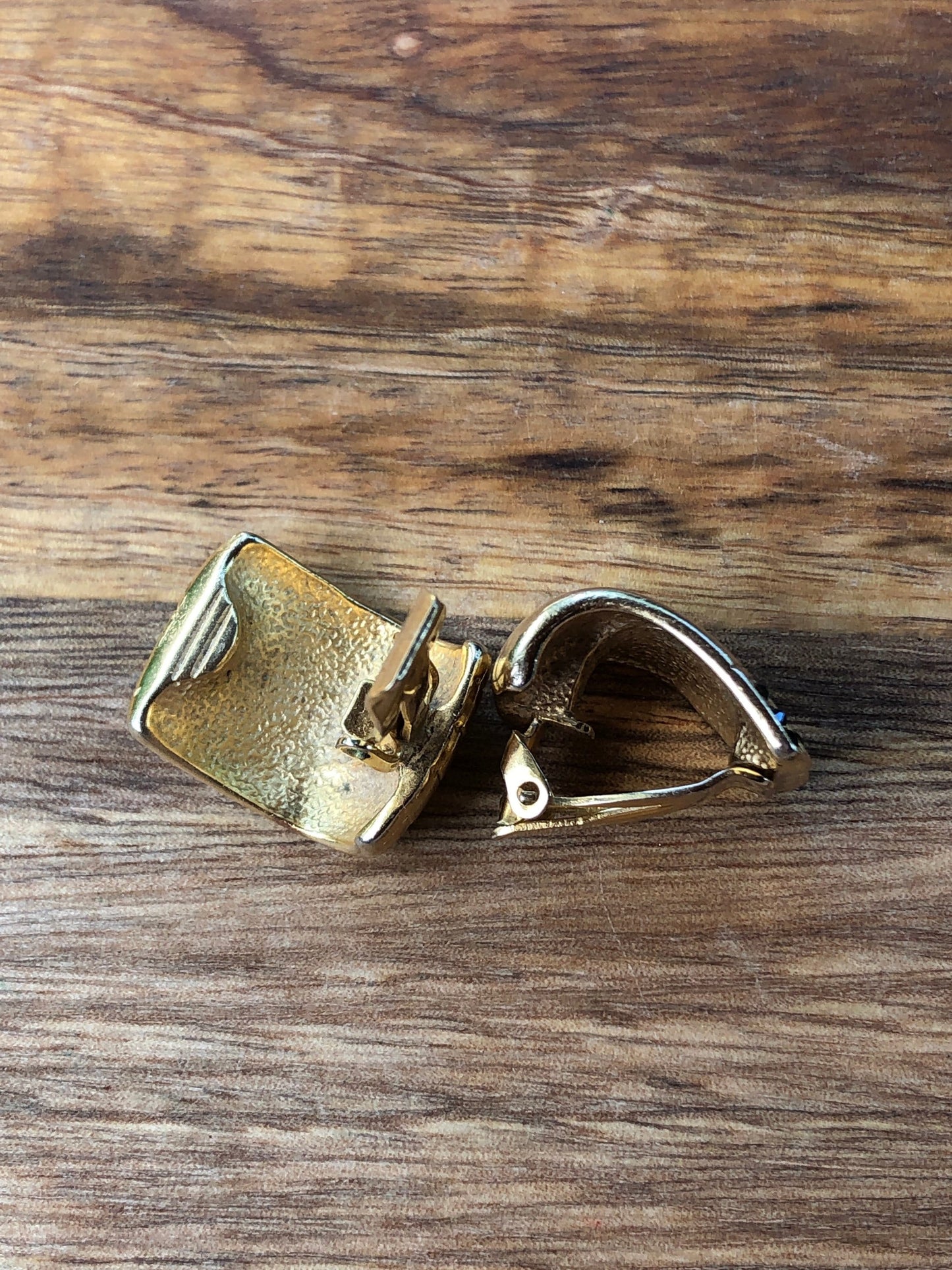 Vintage gold and black rhinestone half-hoop  clip on earrings