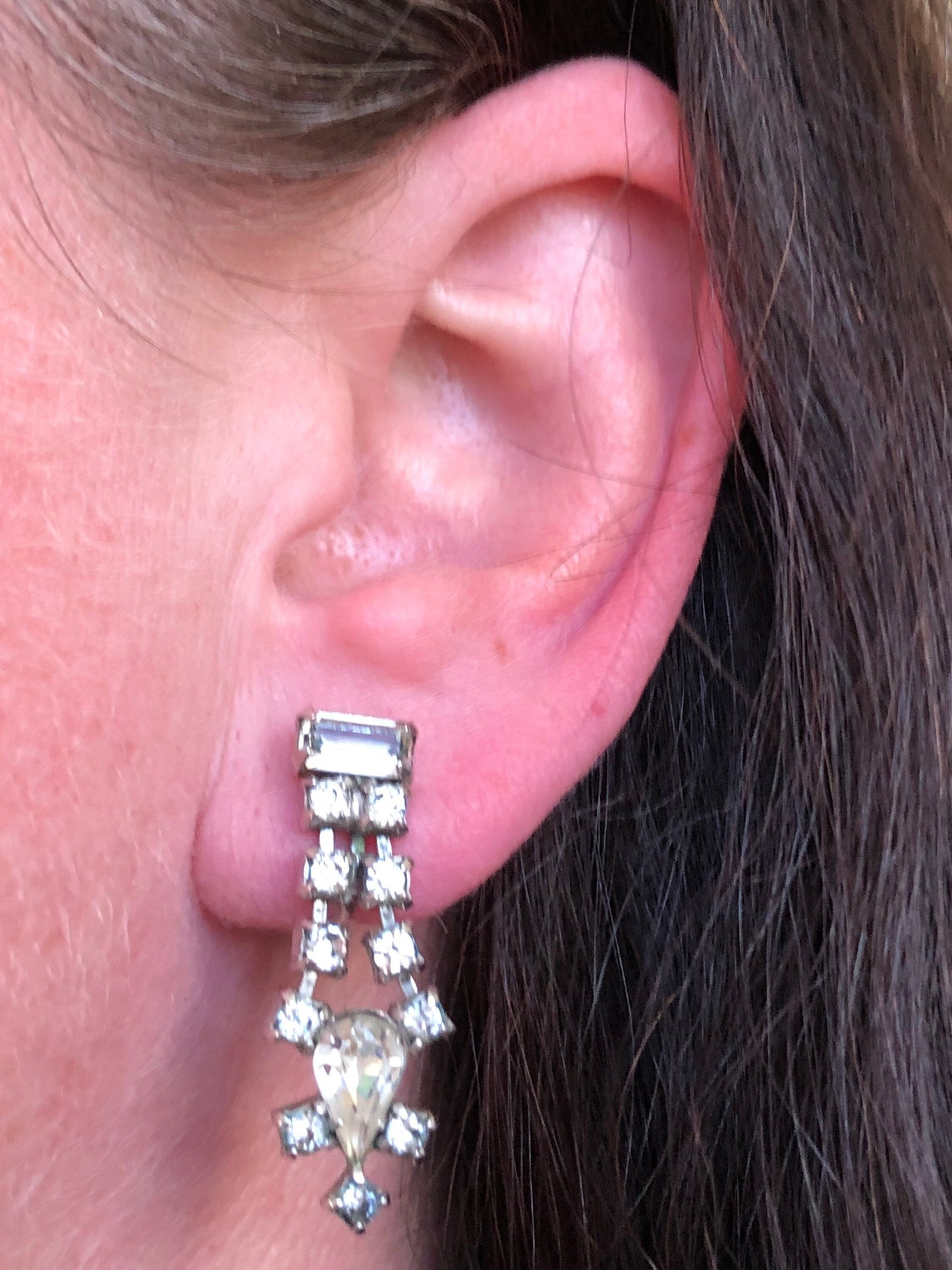 Vintage dangling rhinestone screwback earrings (clip on |no pierce)