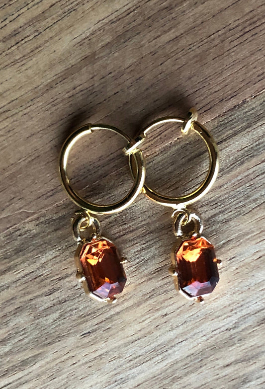 Sparkling rhinestone pendant clip on earrings (spring hoop)