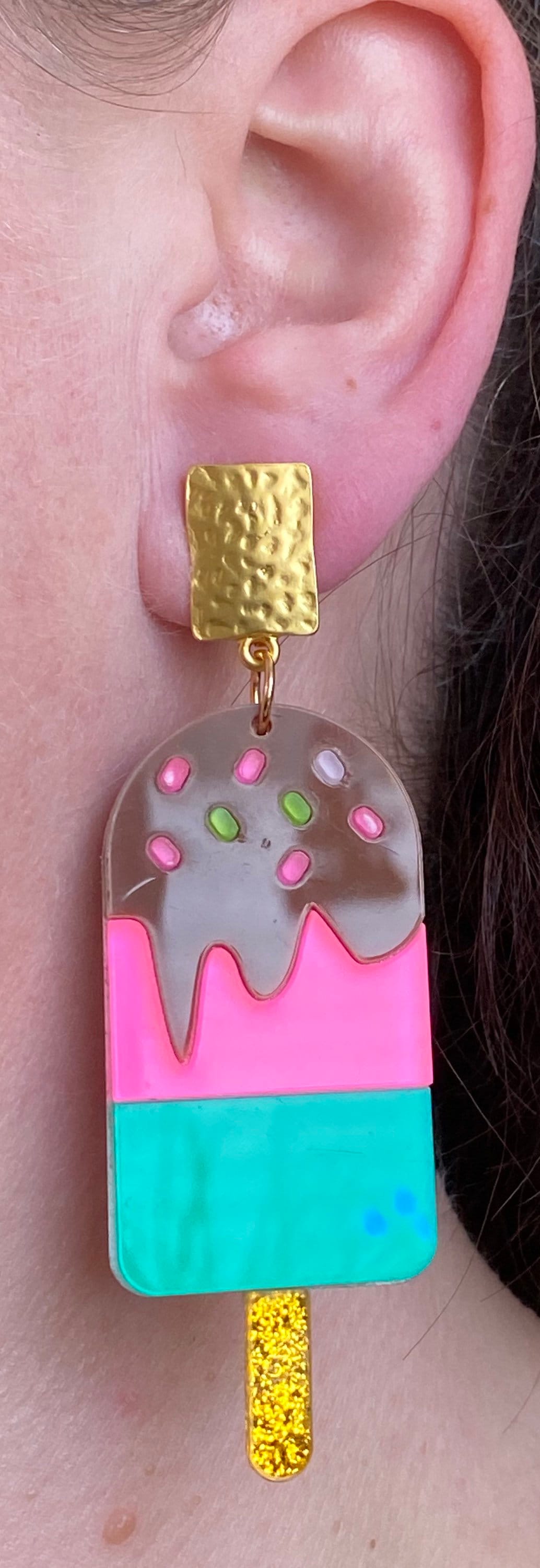 Giant Dangling glittery clip on popsicle earrings