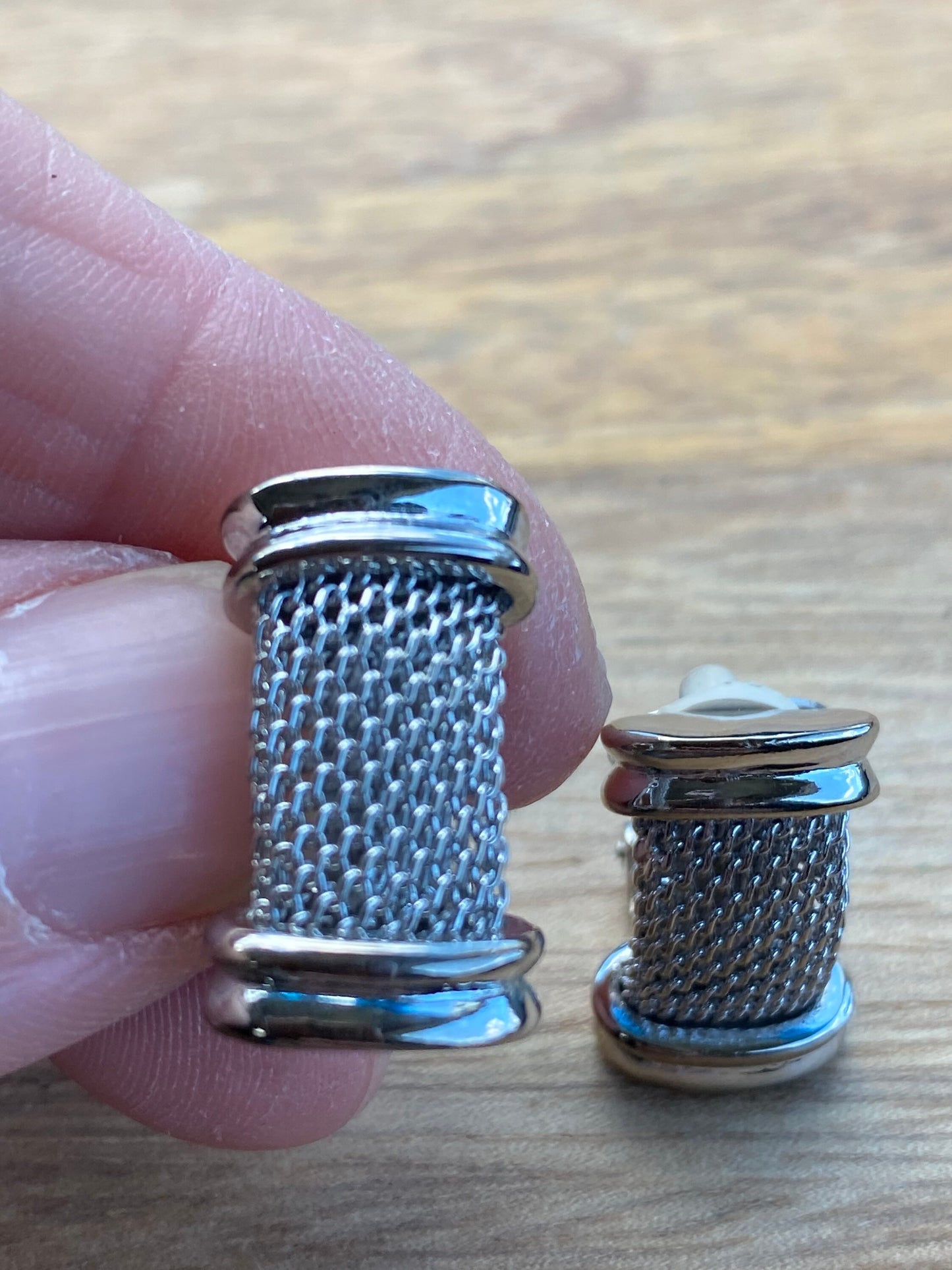 Vintage clip on silver rectangle button earrings