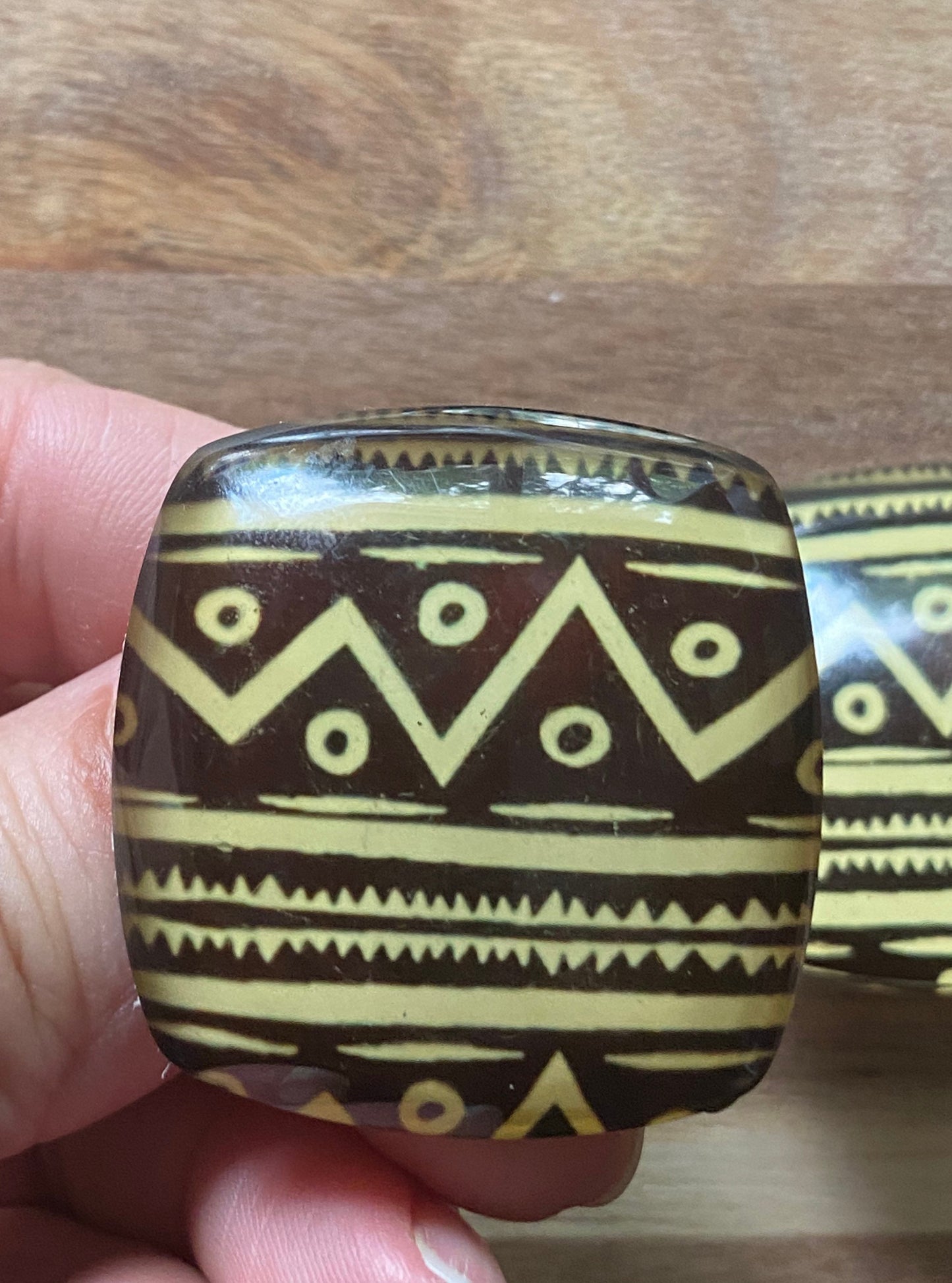 Vintage chunky tribal clip on square button earrings