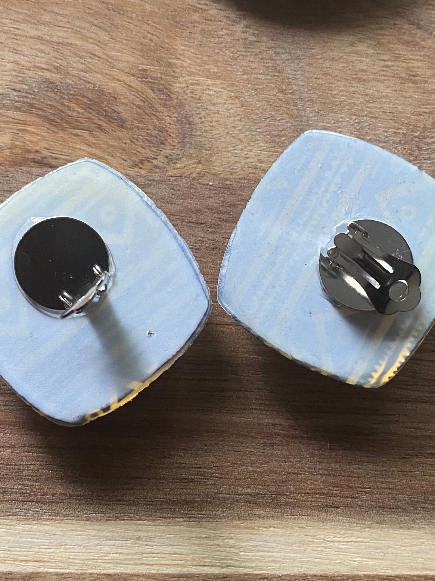 Vintage chunky tribal clip on square button earrings