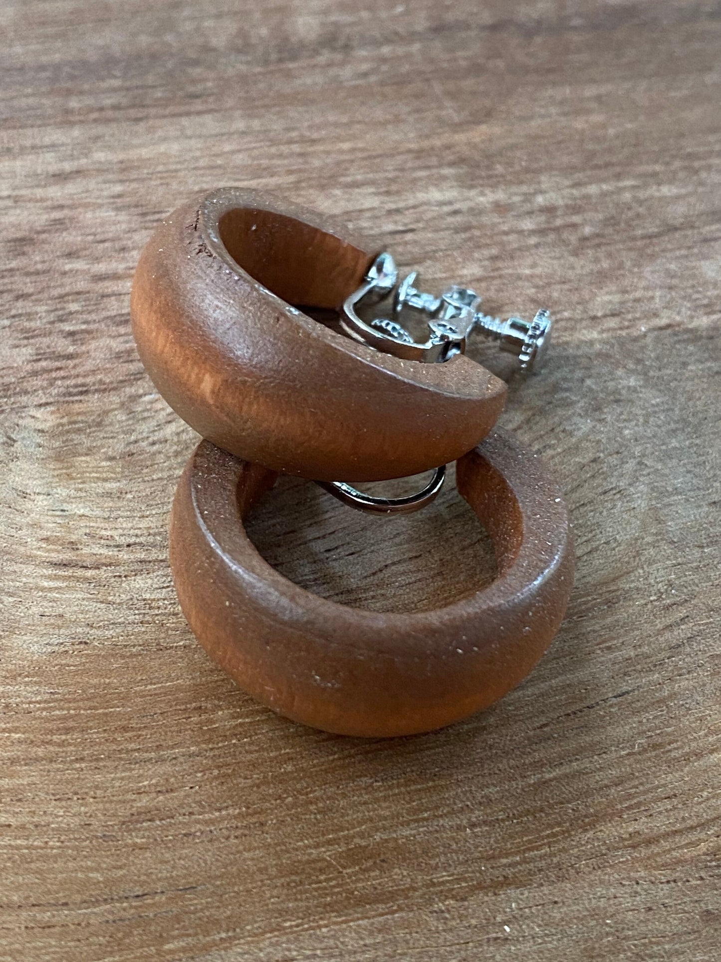 Muted wooden clip on hoop earrings | Neutral clip on hoops