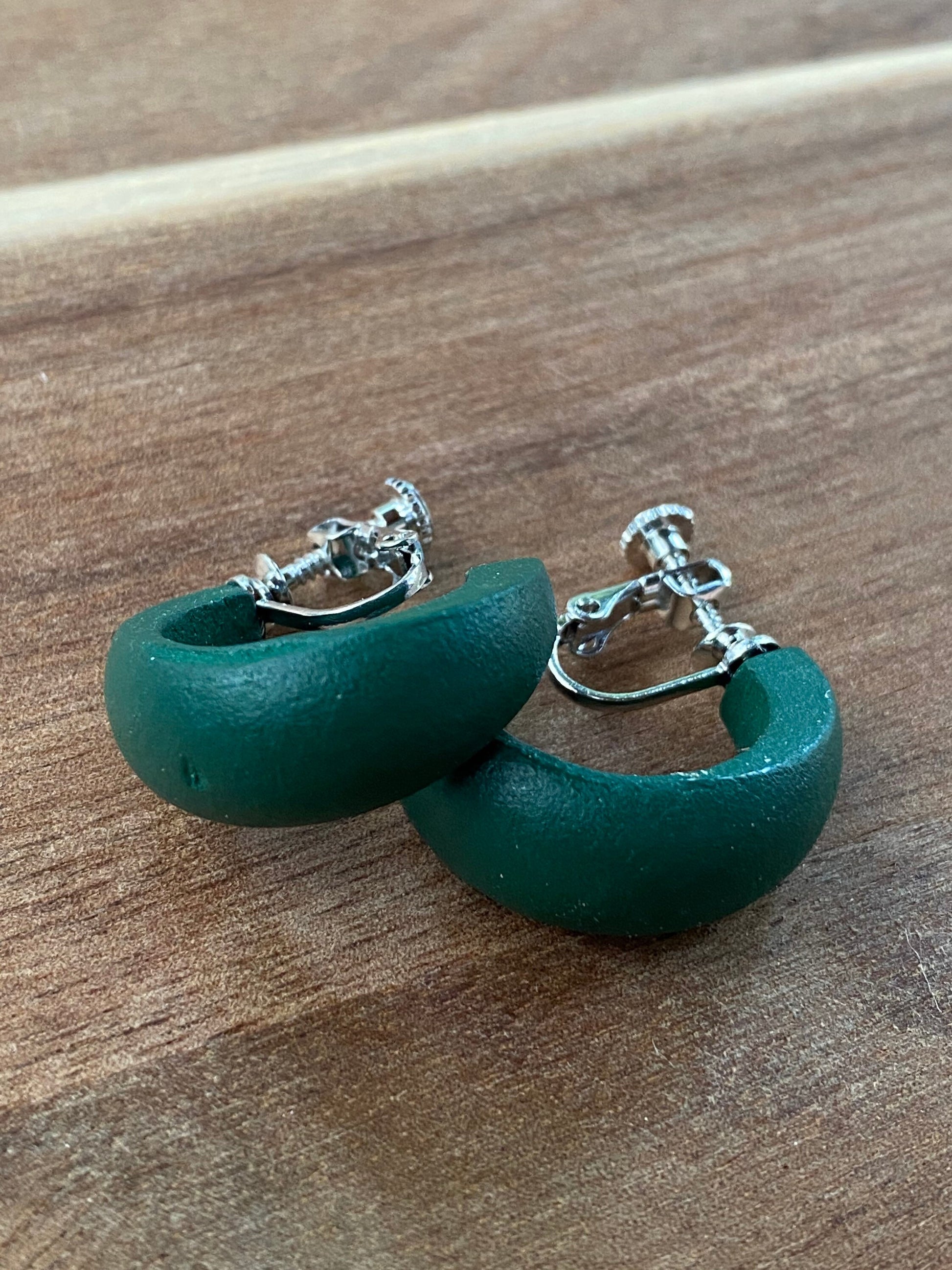 neutral wooden hoop clip on earrings