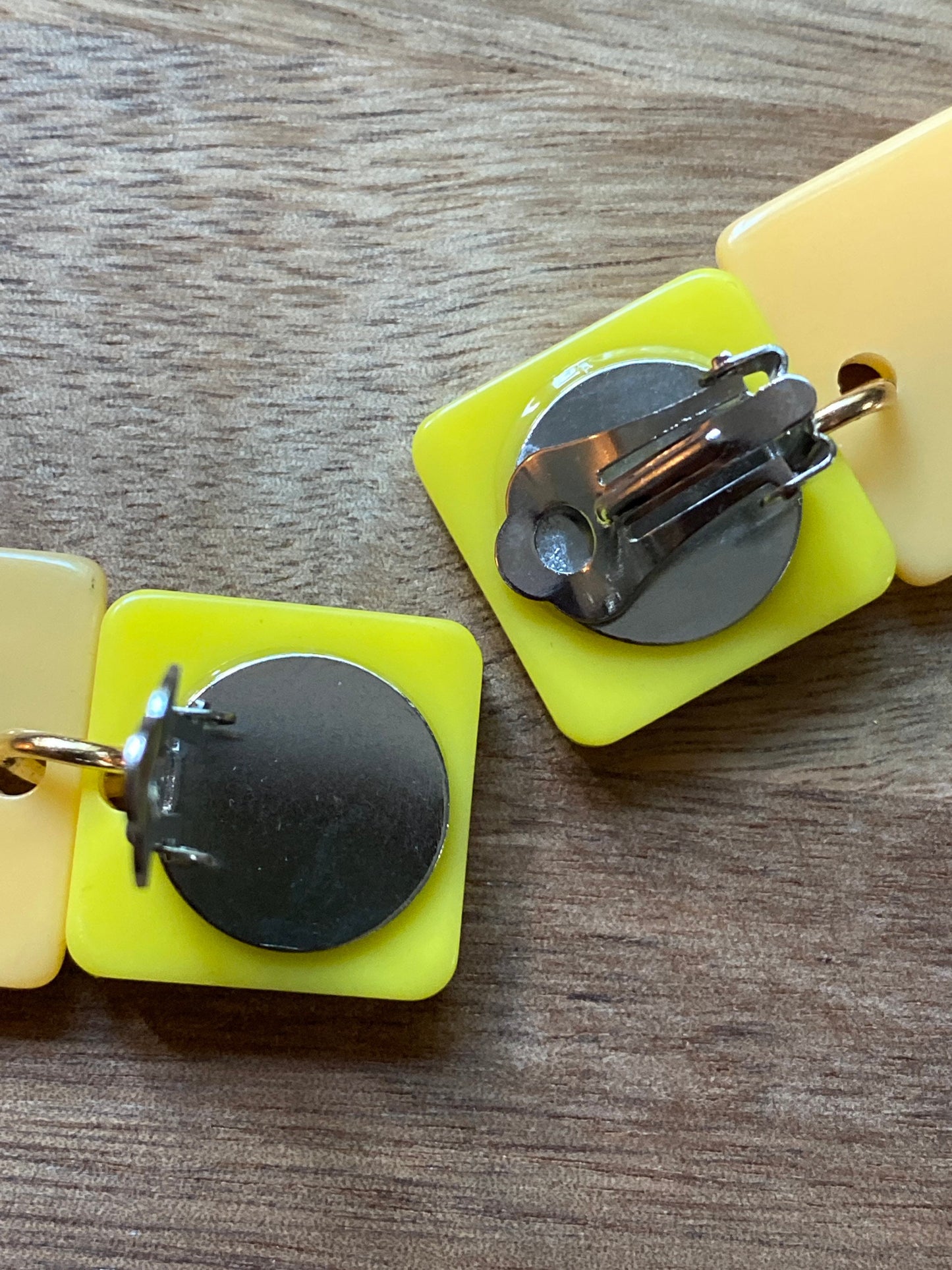 Trendy dangling plastic rectangular plaid clip on earrings
