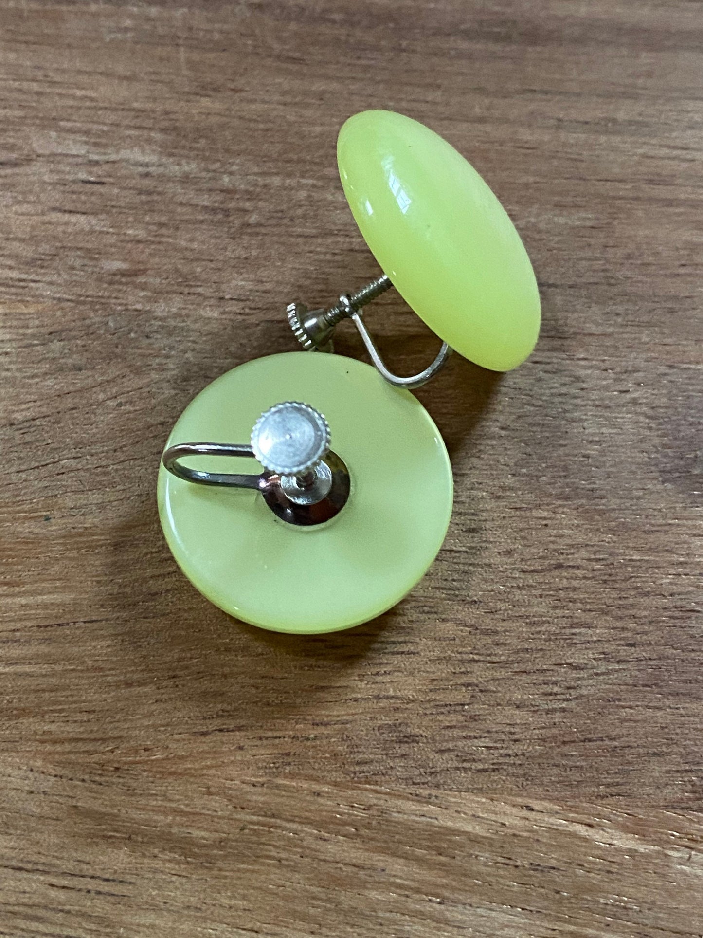 Vintage luminous lemon moonglow dome clip on earrings | screwback yellow earrings