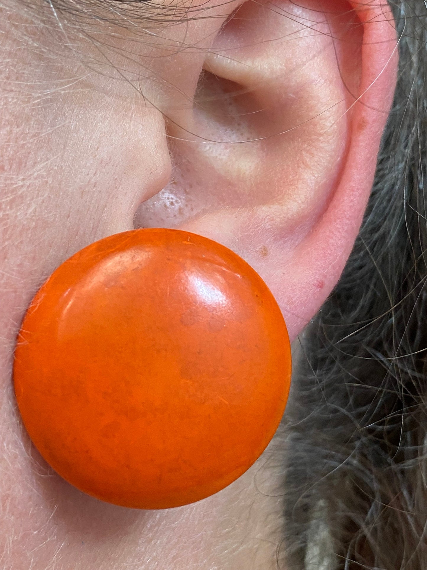 Vintage large orange button clip on earrings