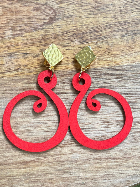 dangle lightweight wooden clip on earrings