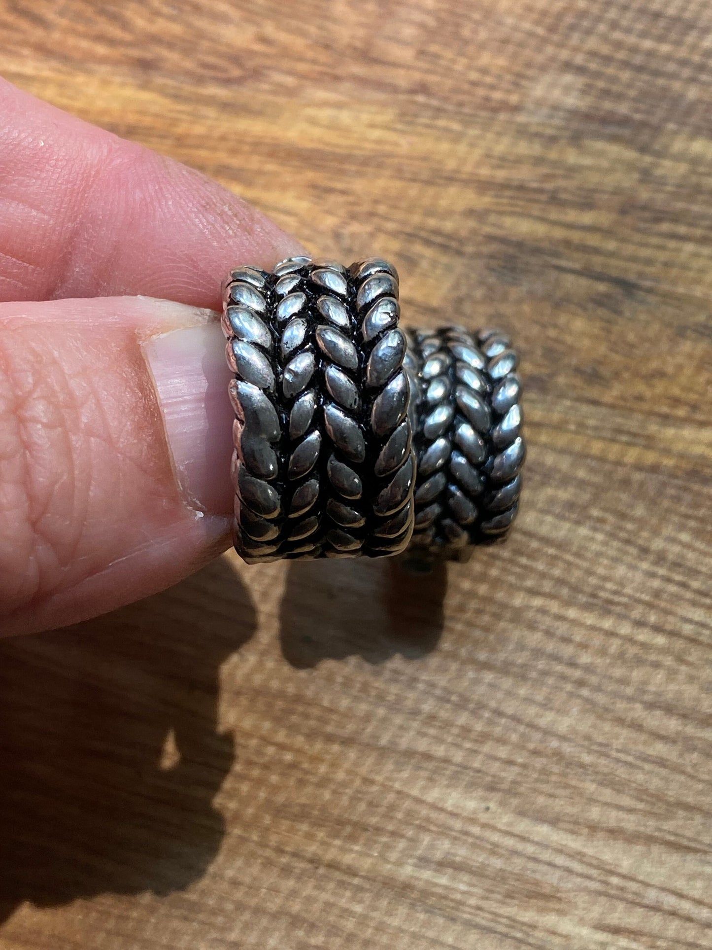 Vintage silver clip on half hoop earrings (large) with woven texture
