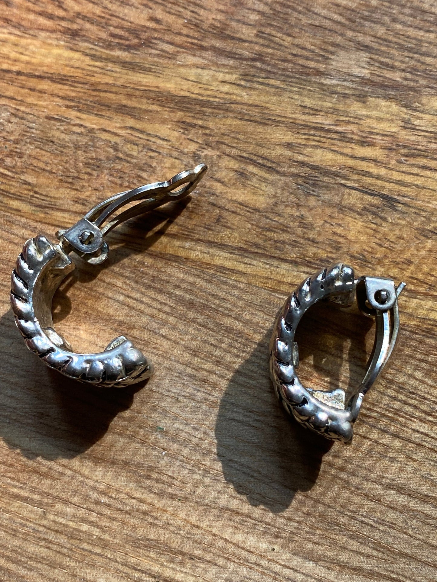 Vintage silver clip on half hoop earrings (large) with woven texture