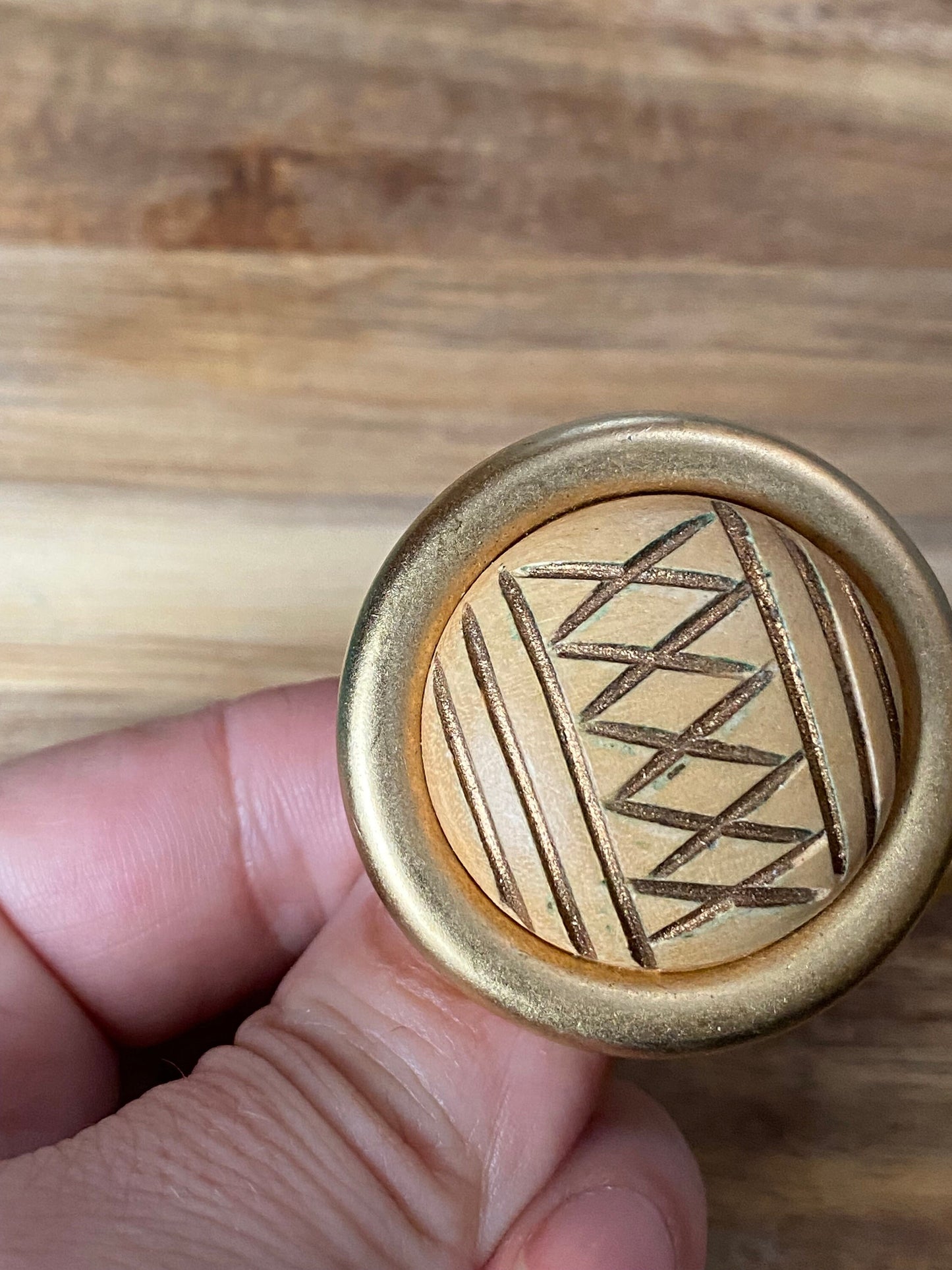 Vintage clip on carved wooden button earrings | large clip on earrings