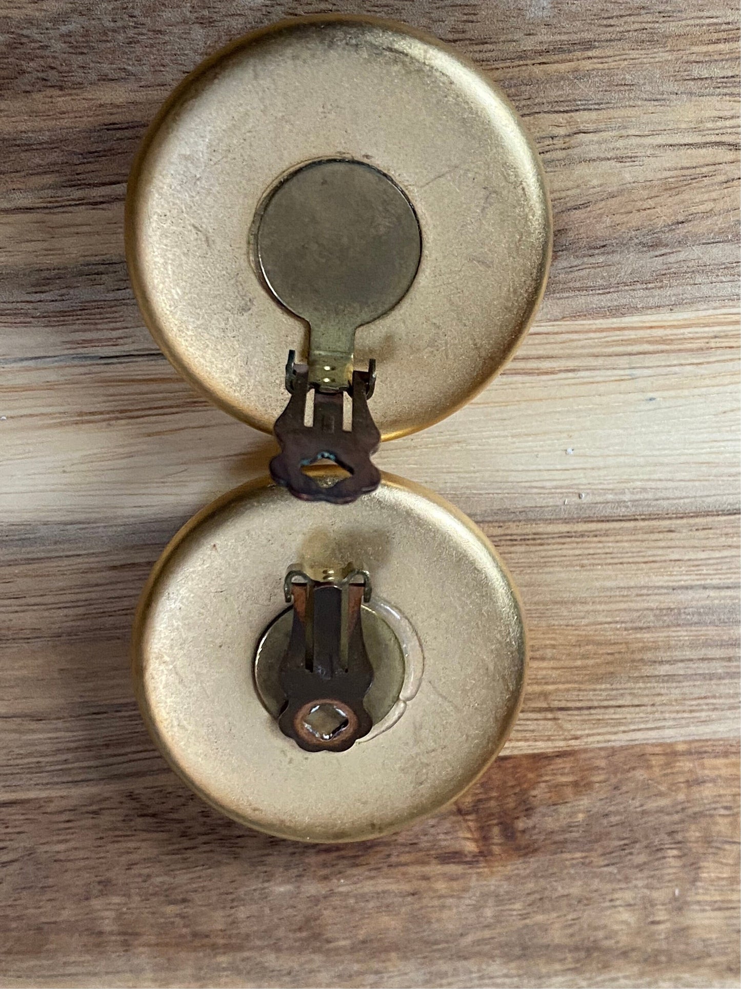 Vintage clip on carved wooden button earrings | large clip on earrings