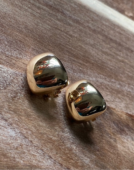 Small minimalist gold dome clip on earrings