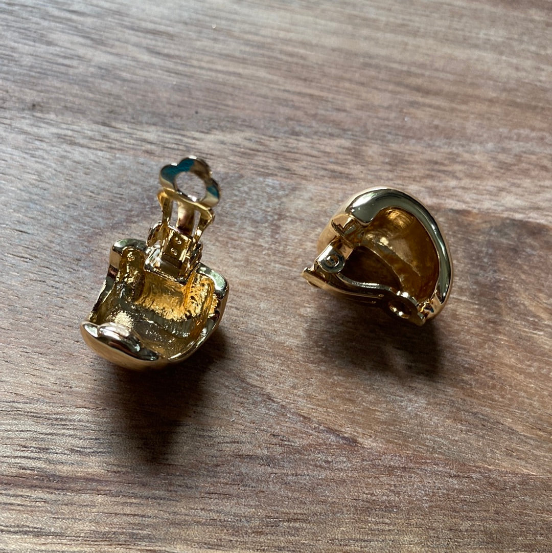 Small minimalist gold dome clip on earrings