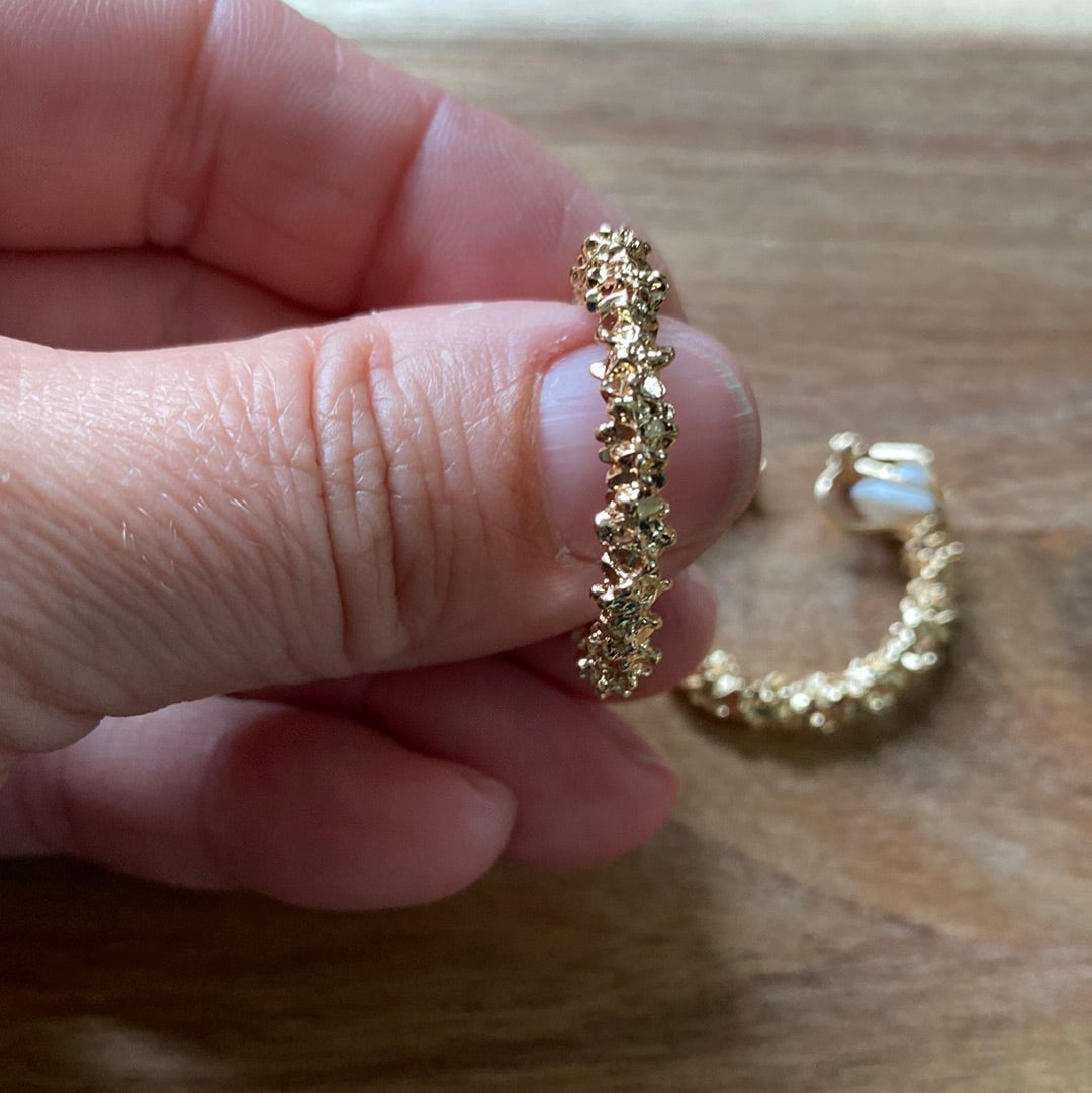 Rough Gold Clip On Hoop Earrings