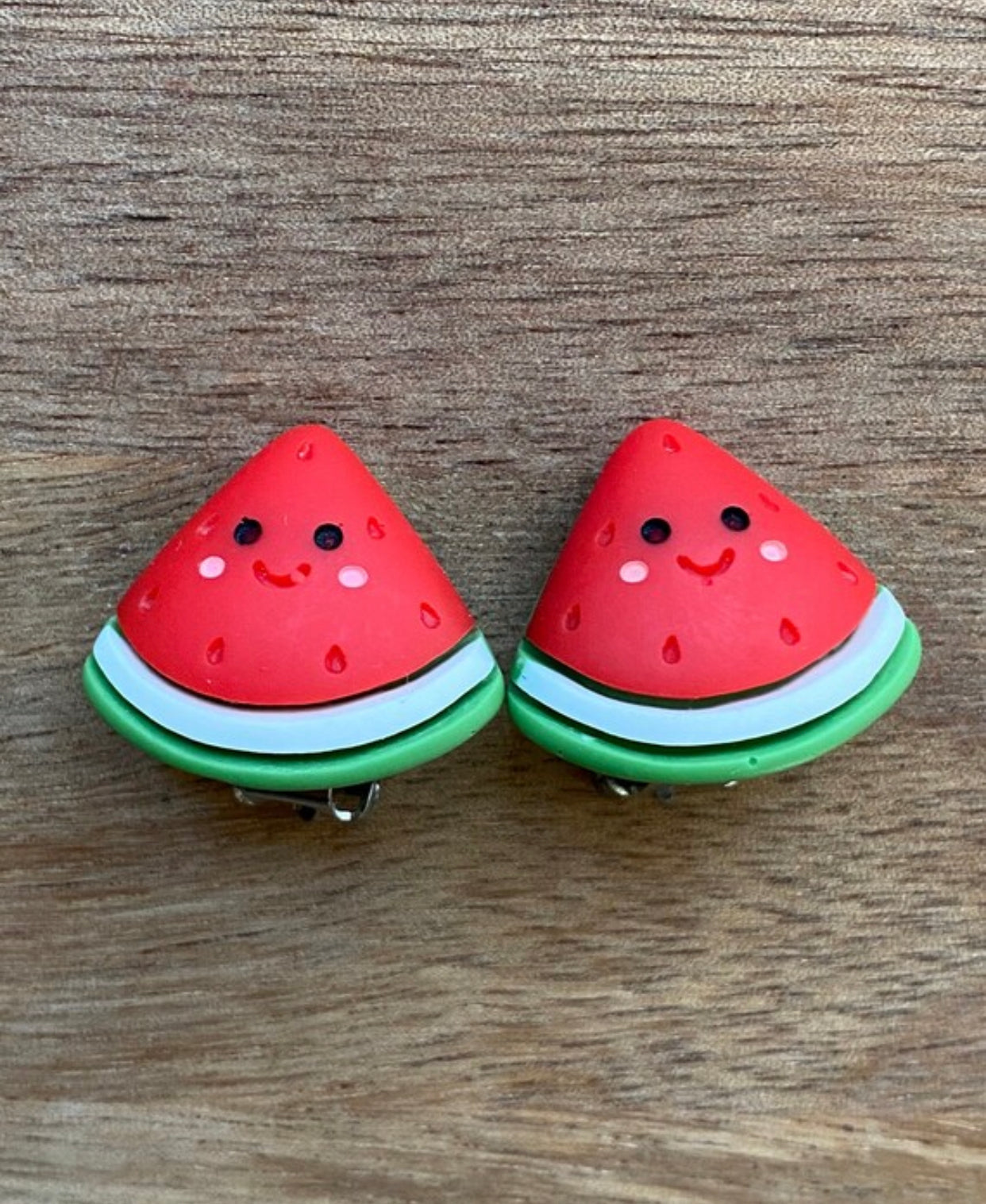 Adorable watermelon slice clip on earrings