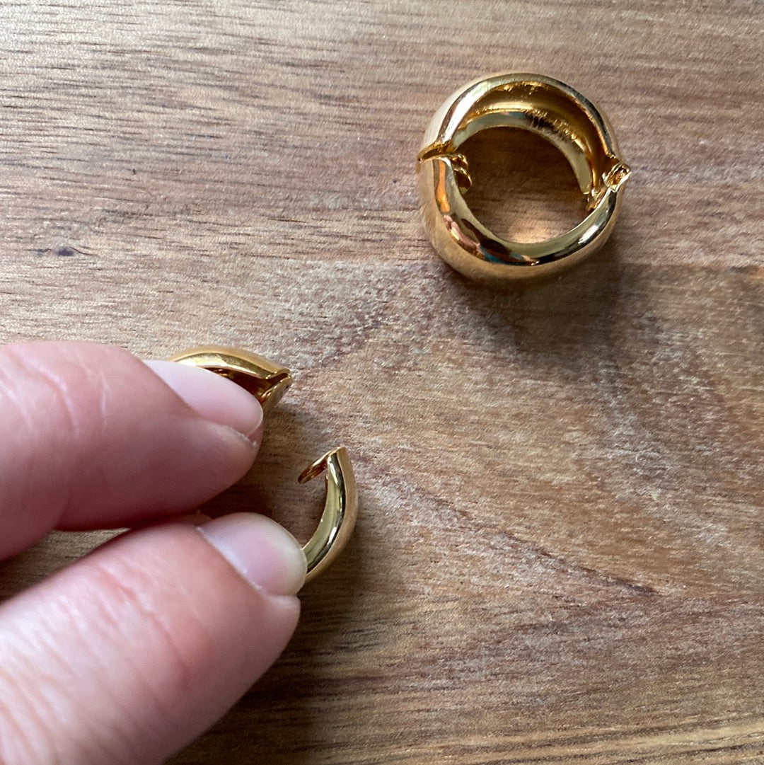 Minimalist Gold Clip on Hoop Earrings with spring closures