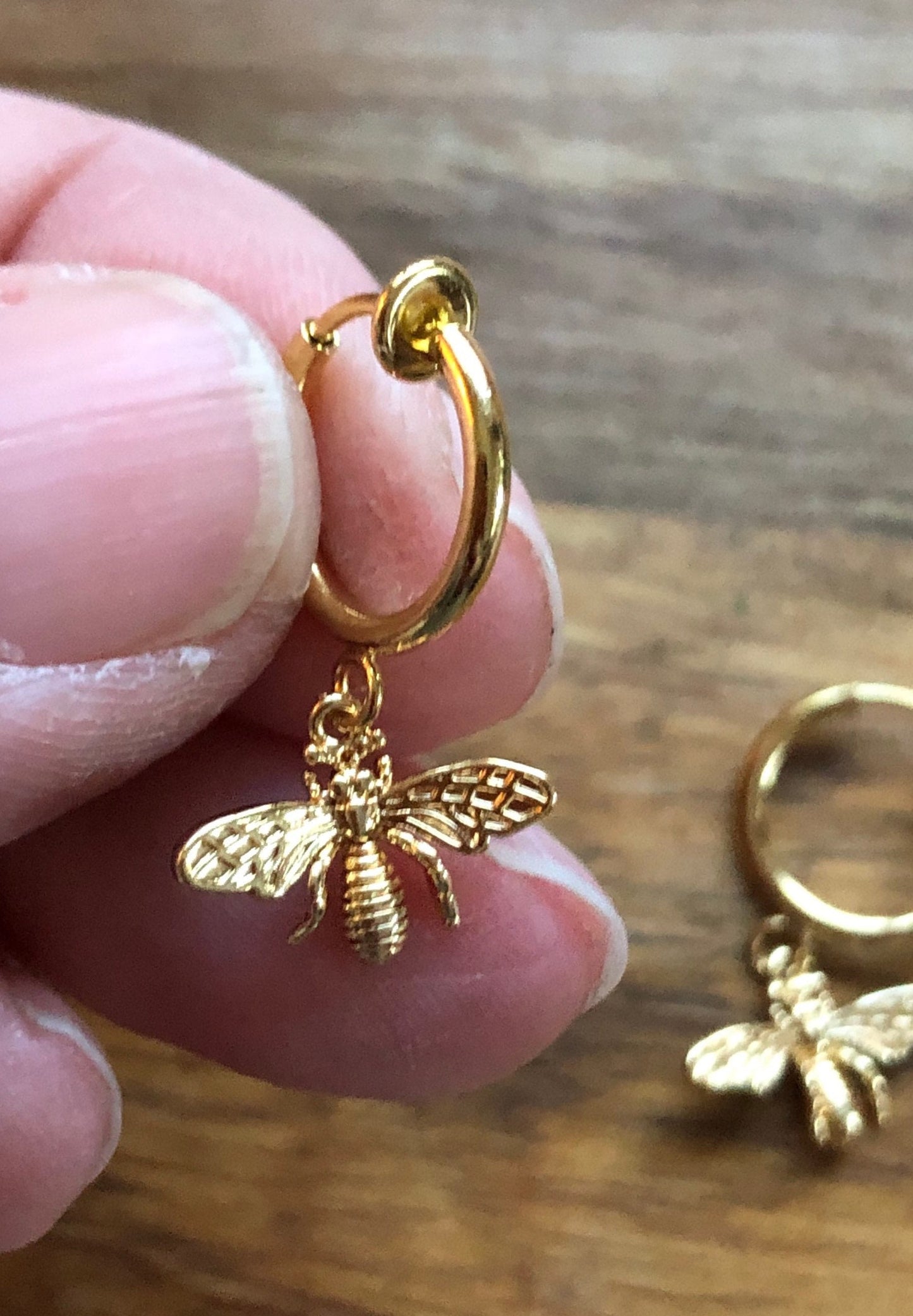 Tiniest golden bumblebee huggie clip on earrings