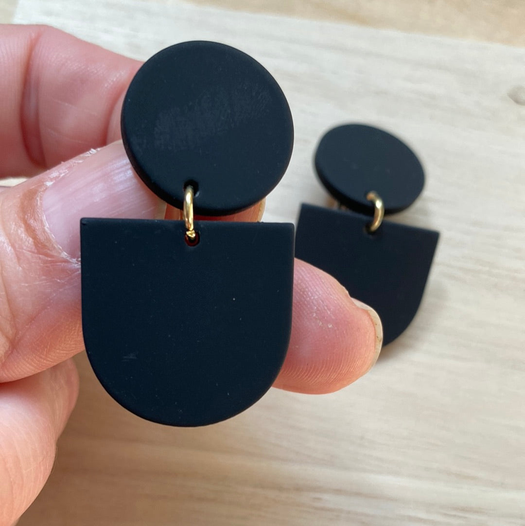 Minimalist black polymer clay clip on earrings
